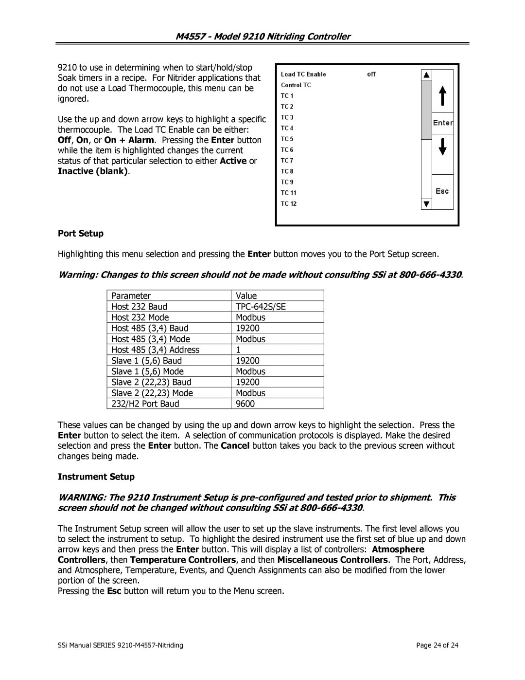 SSI America 9210 user manual Port Setup, Instrument Setup 