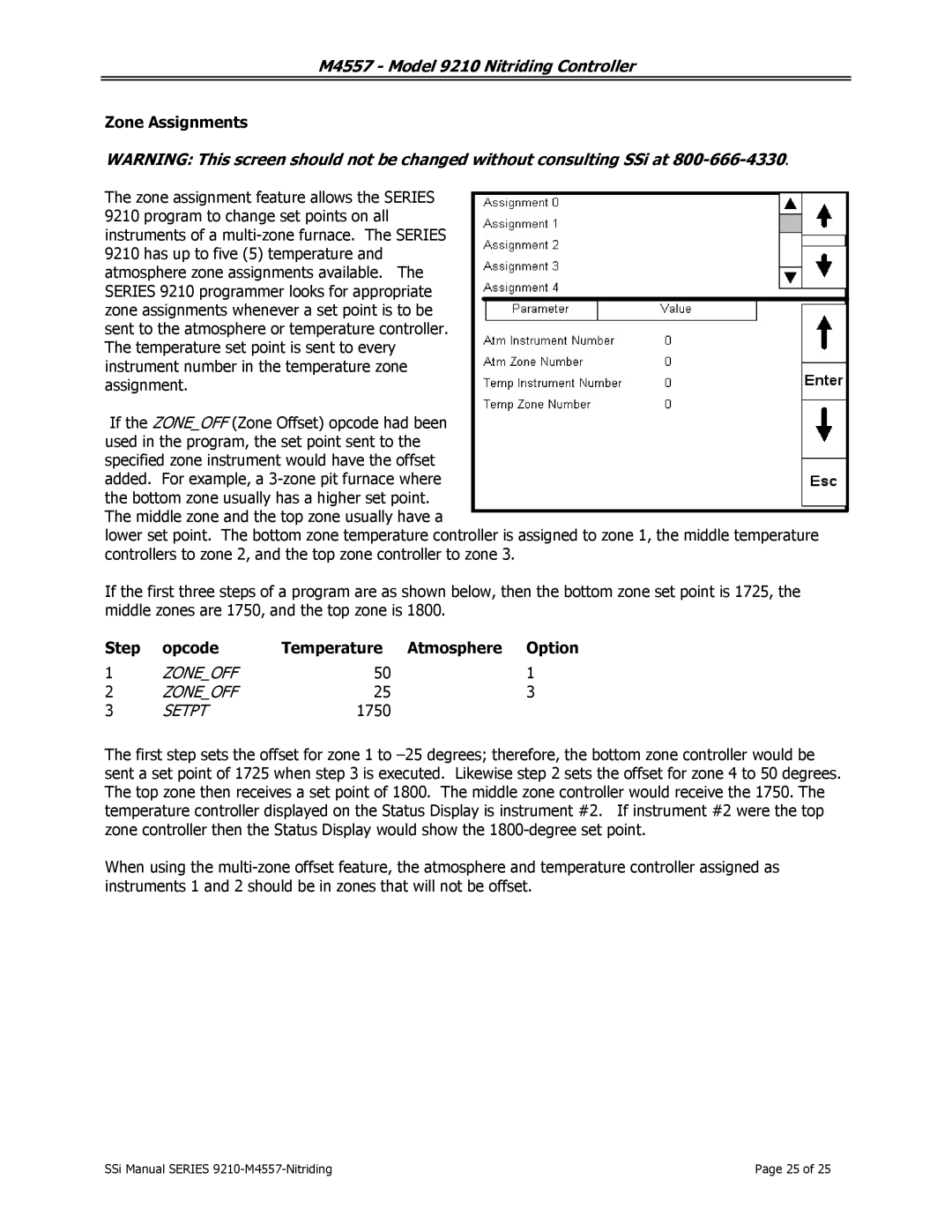 SSI America 9210 user manual Zone Assignments, Step Opcode Temperature Atmosphere Option 