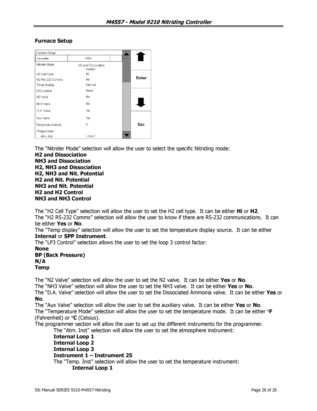 SSI America 9210 user manual Furnace Setup, None BP Back Pressure Temp, Internal Loop Instrument 1 Instrument 