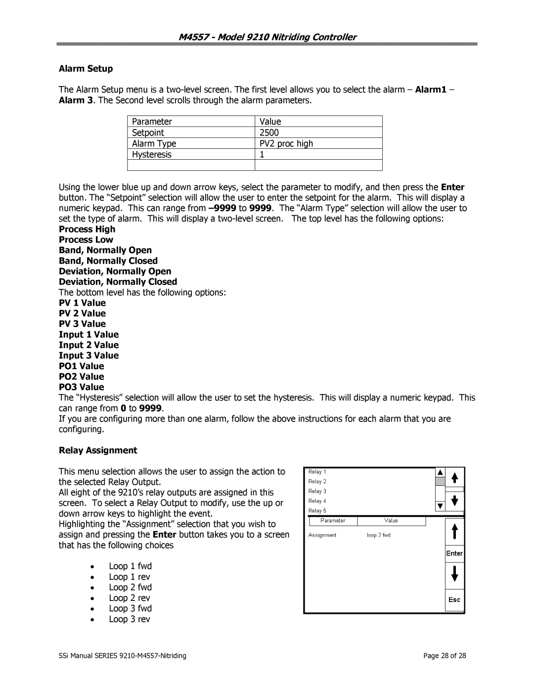 SSI America 9210 user manual Alarm Setup, Relay Assignment 