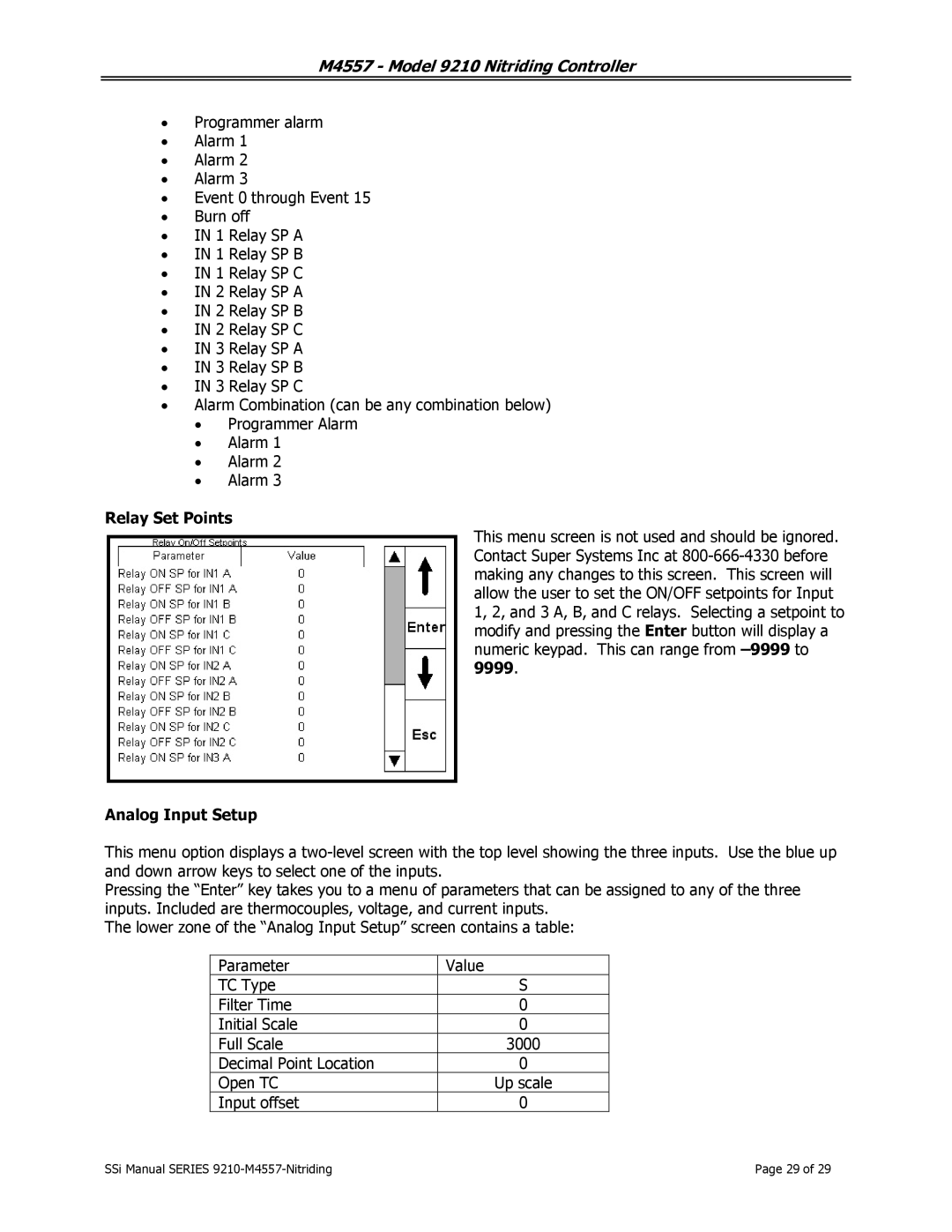 SSI America 9210 user manual Relay Set Points, Analog Input Setup 