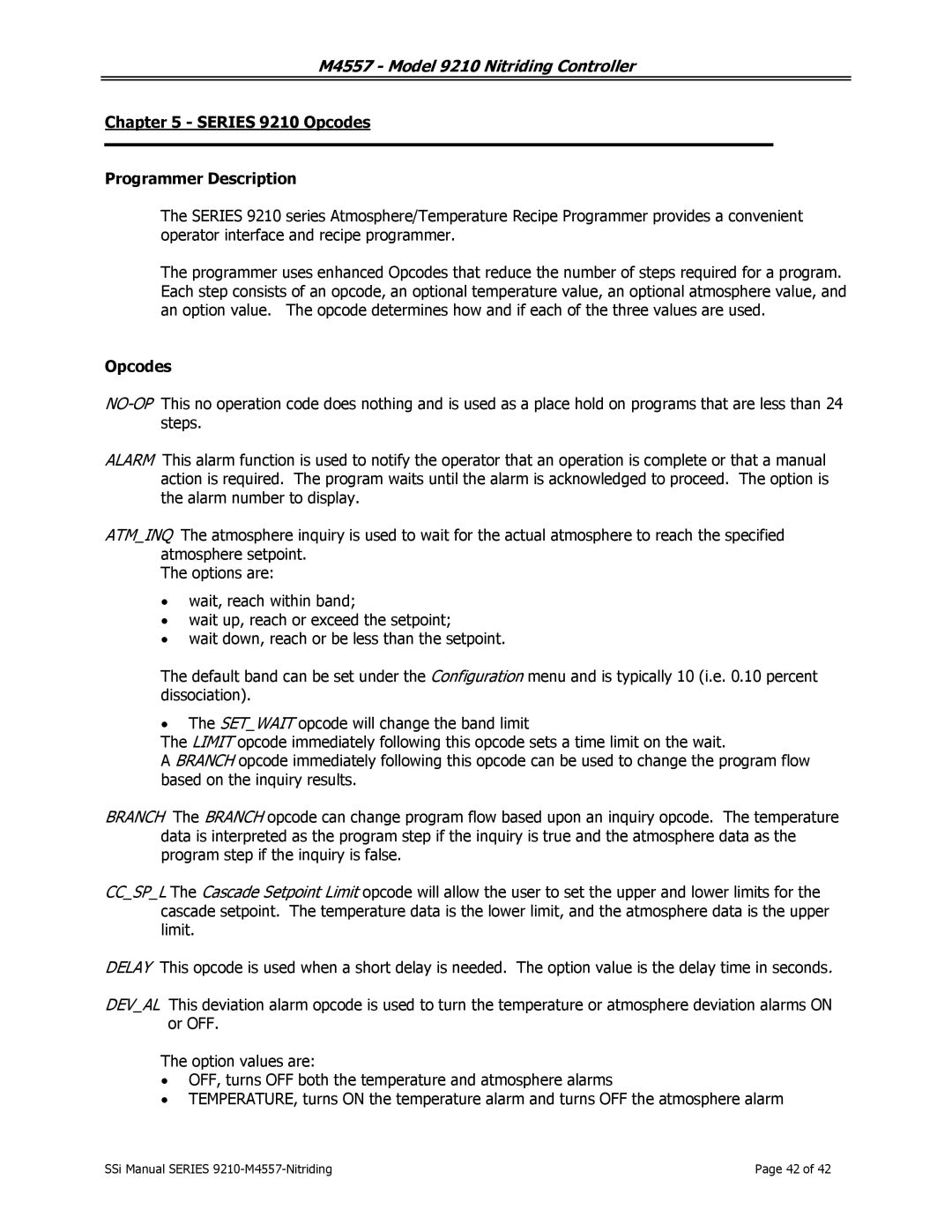 SSI America user manual Series 9210 Opcodes Programmer Description 