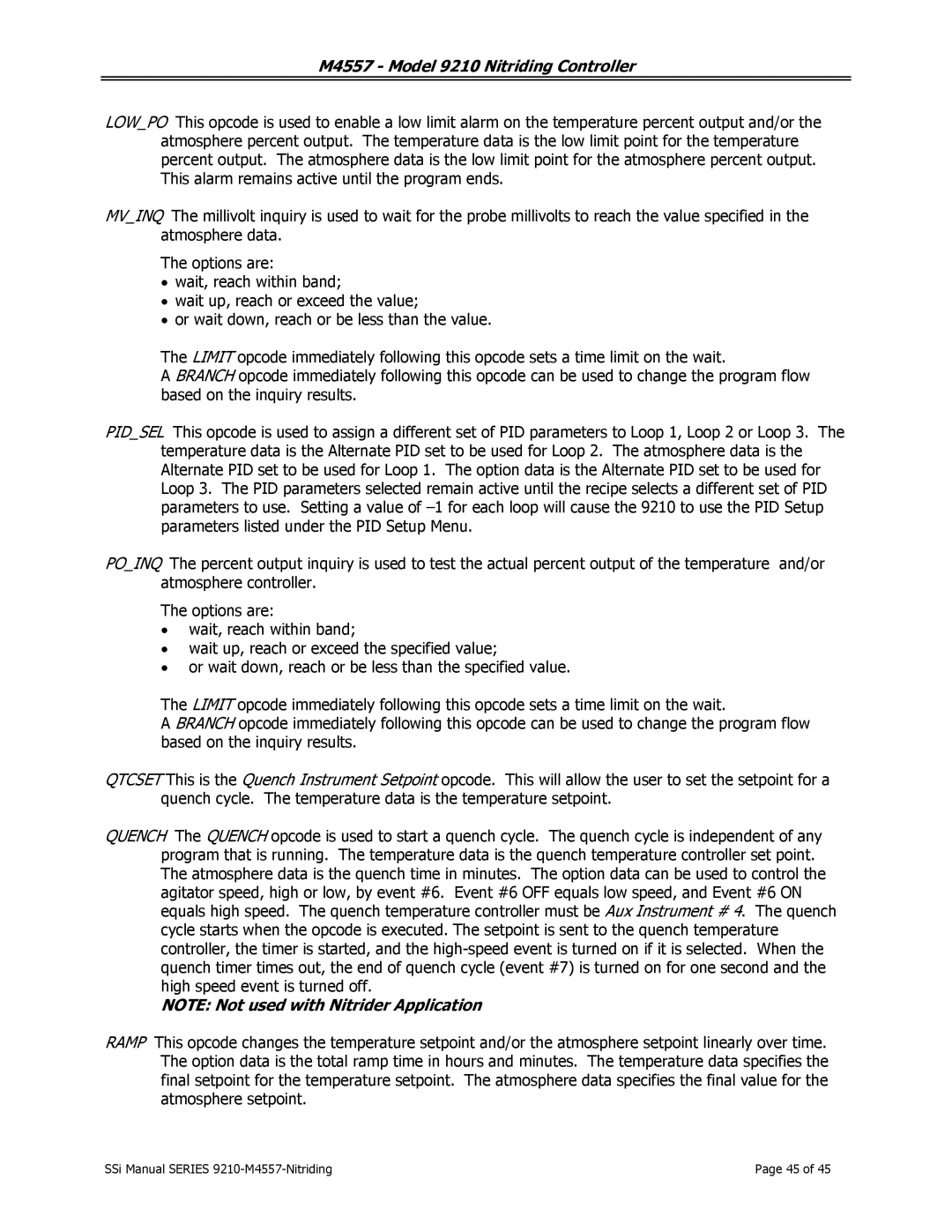 SSI America user manual M4557 Model 9210 Nitriding Controller 