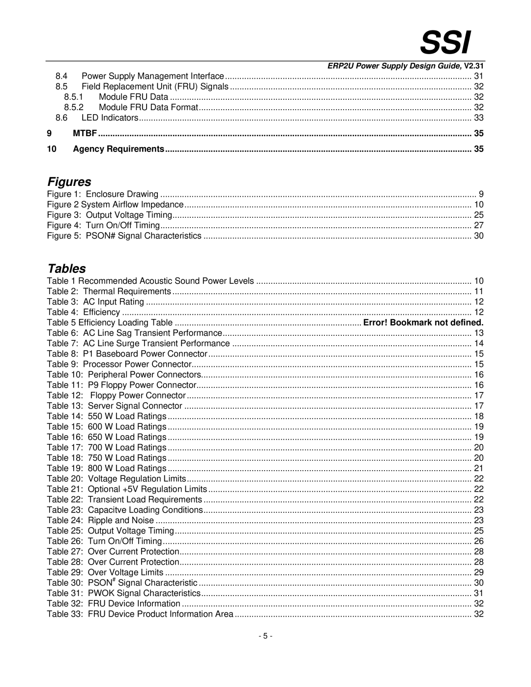 SSI America ERP2U manual Tables, Error! Bookmark not defined 