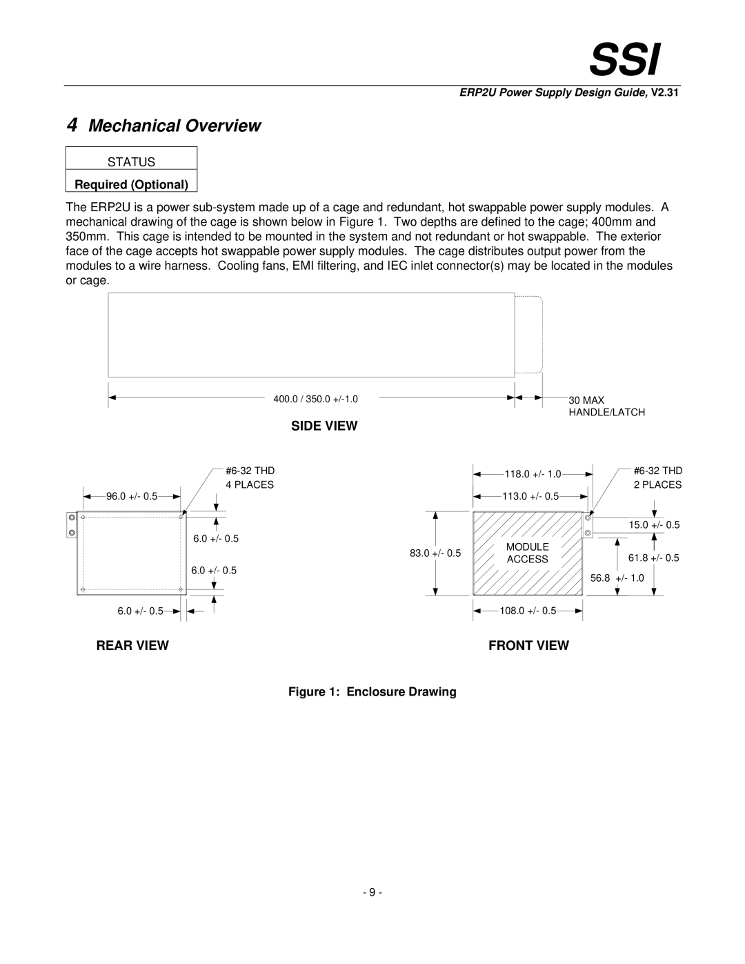 SSI America ERP2U manual Mechanical Overview, Required Optional 