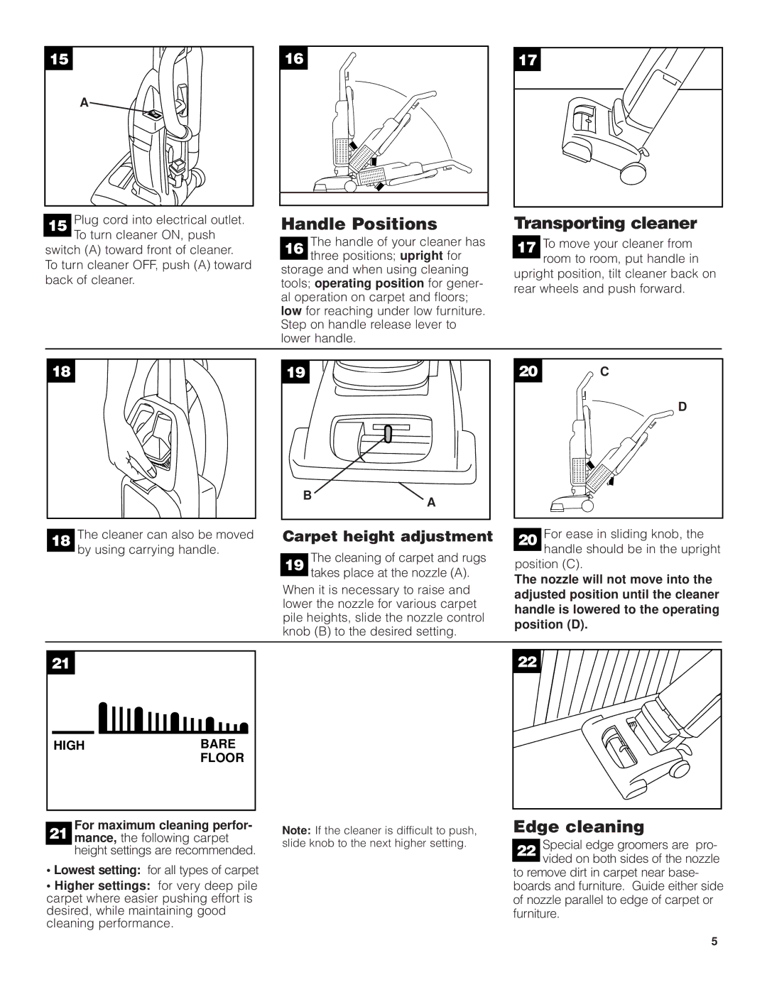 SSS AF9 manual Carpet height adjustment, 20 C, For maximum cleaning perfor 