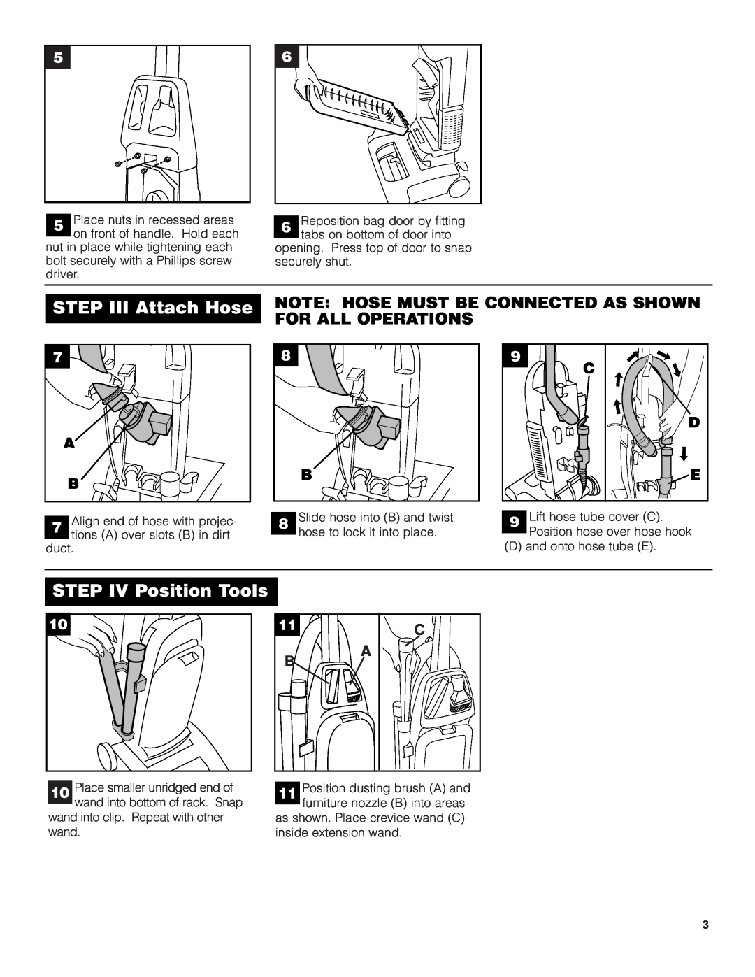 SSS AF9 manual STEP III Attach Hose, STEP IV Position Tools 