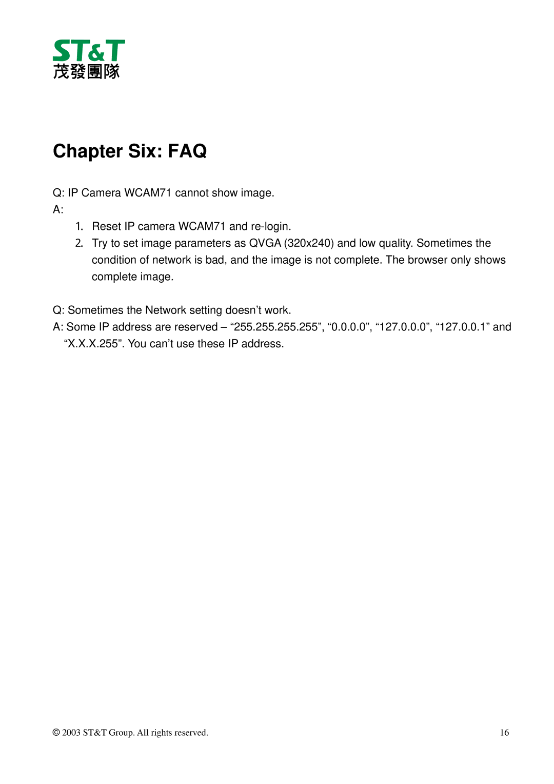 ST & T WCAM71 manual Chapter Six FAQ 