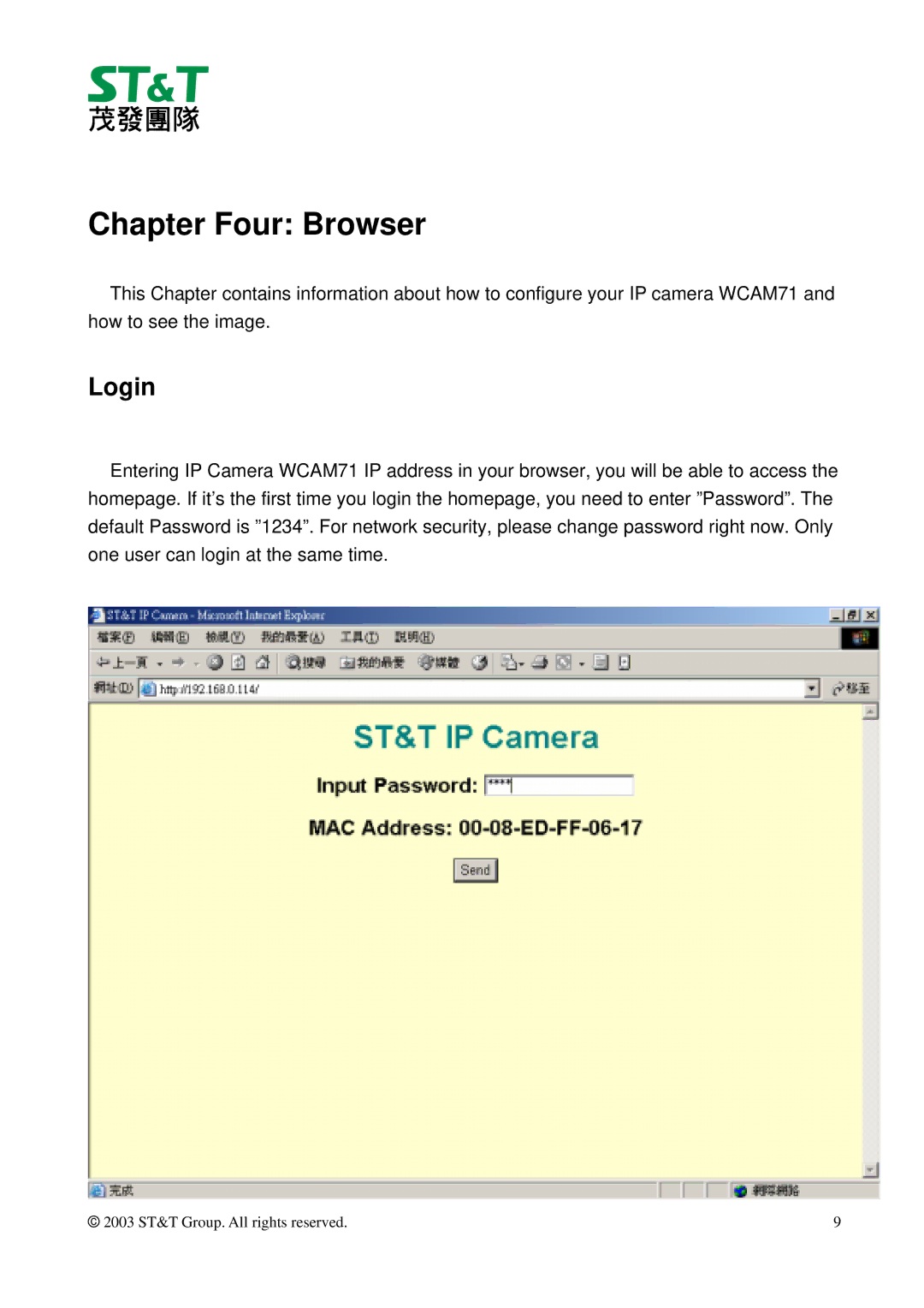 ST & T WCAM71 manual Chapter Four Browser, Login 