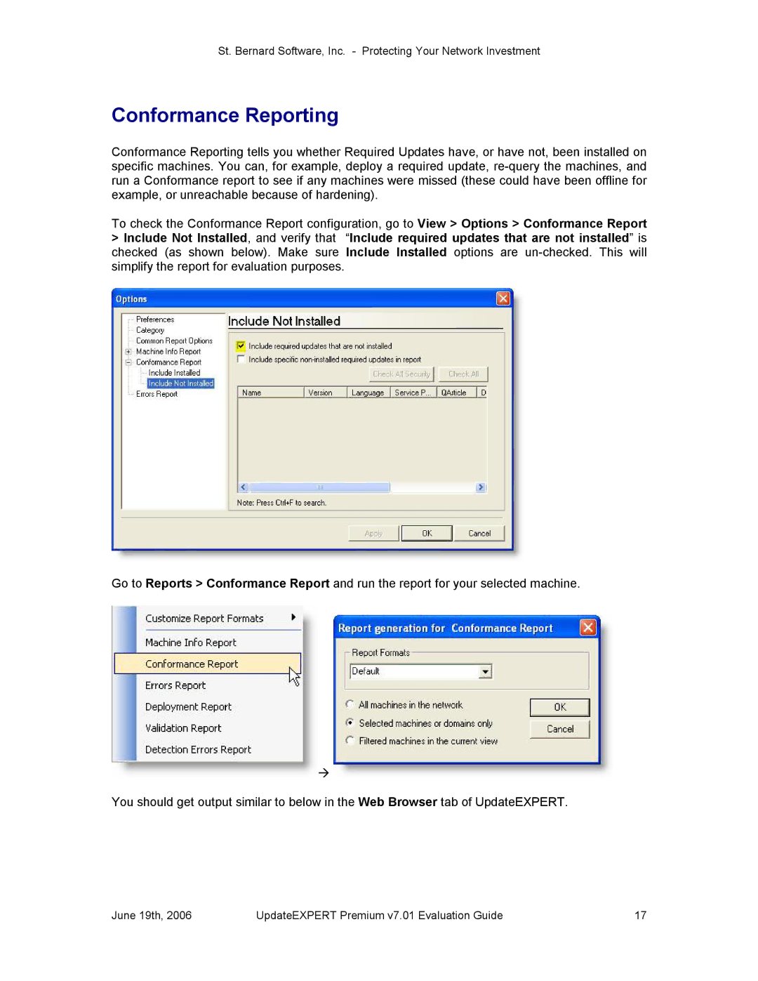 St. Bernard Software v7.01 manual Conformance Reporting 