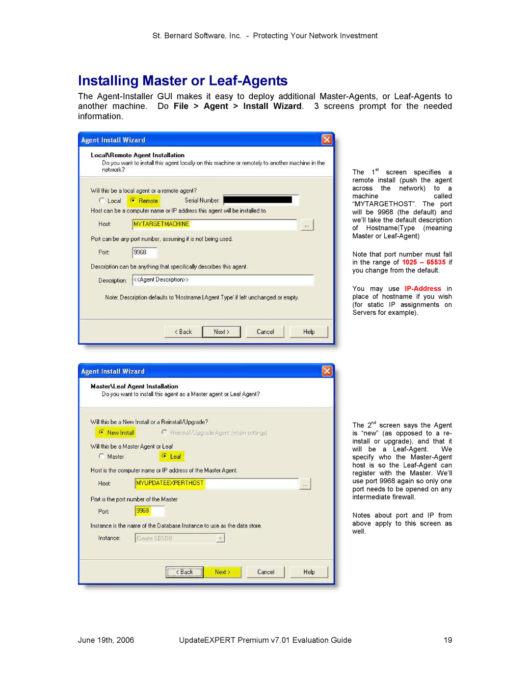 St. Bernard Software v7.01 manual Installing Master or Leaf­Agents 