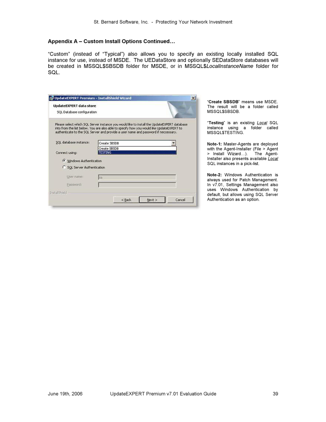 St. Bernard Software v7.01 manual Appendix a Custom Install Options … 