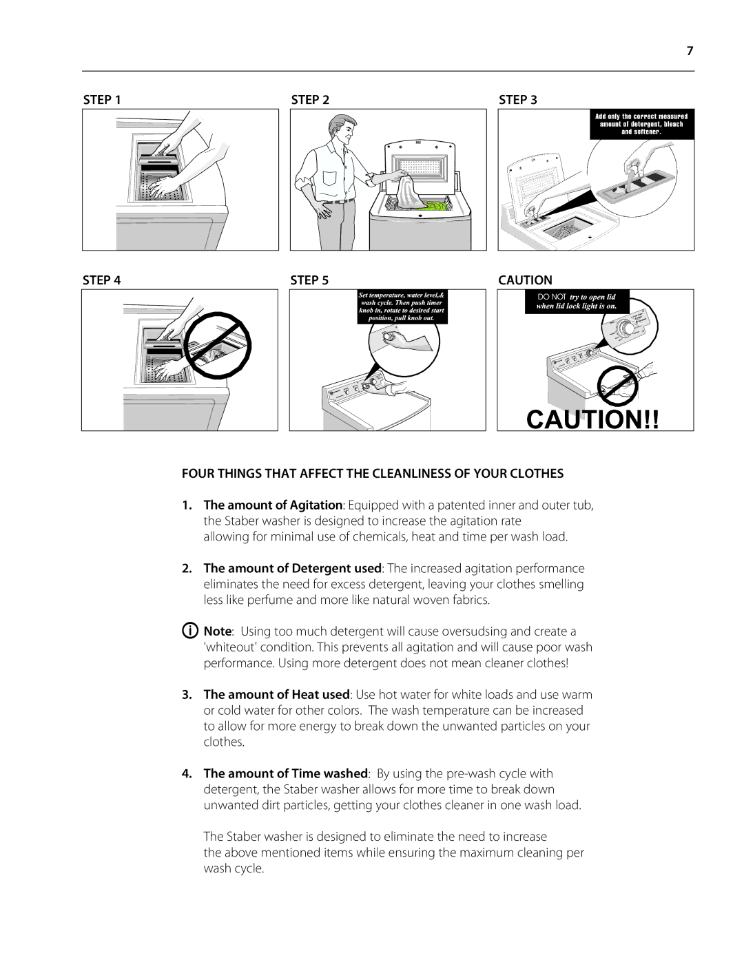 Staber Industries HXW2404, HXW2304, HXW2405, HXW2504, HXW2505 Step Four Things That Affect the Cleanliness of Your Clothes 