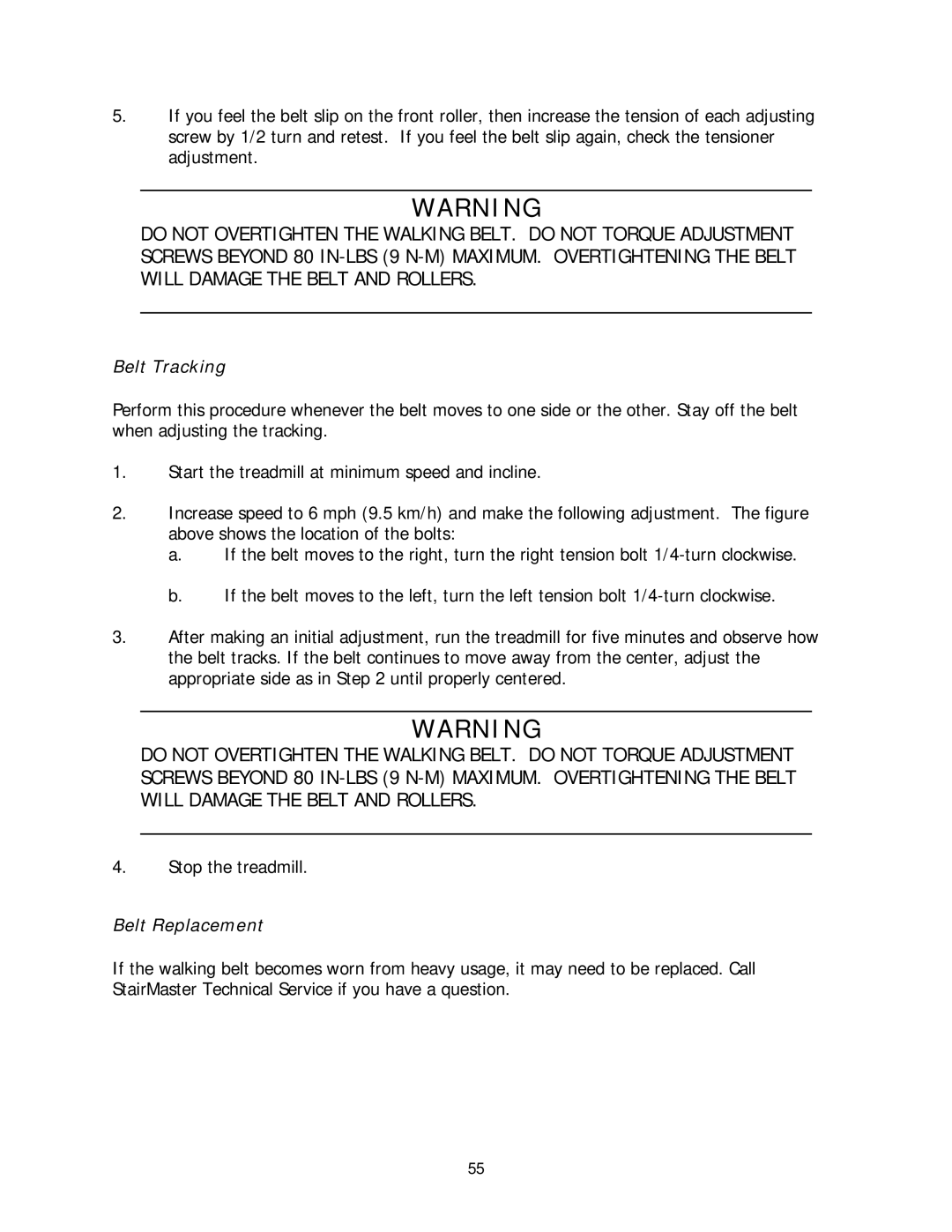 Stairmaster 2100 LE, 2100 LC manual Belt Tracking 