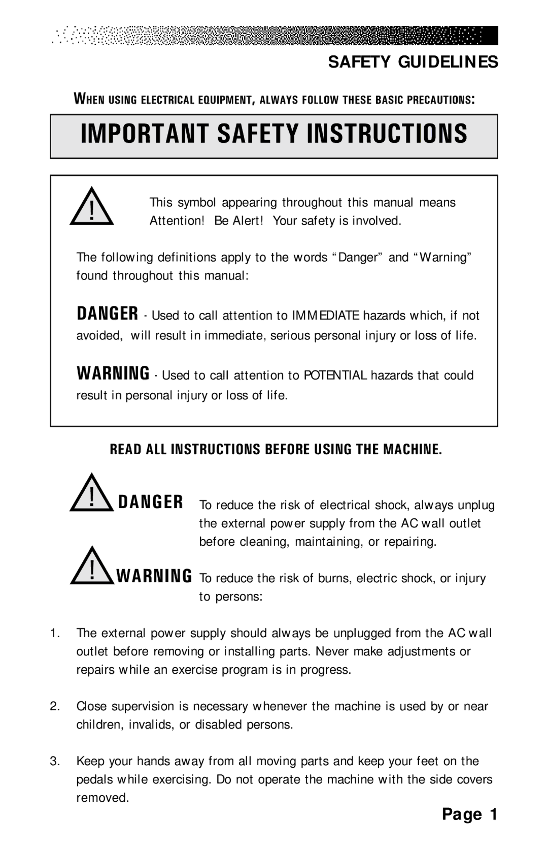 Stairmaster 4200 PT, 4600 PT/CL, 4400 PT/CL manual Important Safety Instructions, Safety Guidelines 