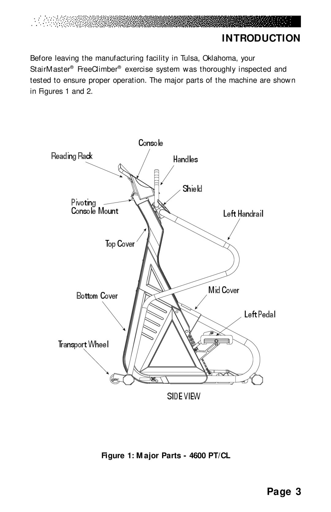 Stairmaster 4200 PT, 4400 PT/CL manual Introduction, Major Parts 4600 PT/CL 