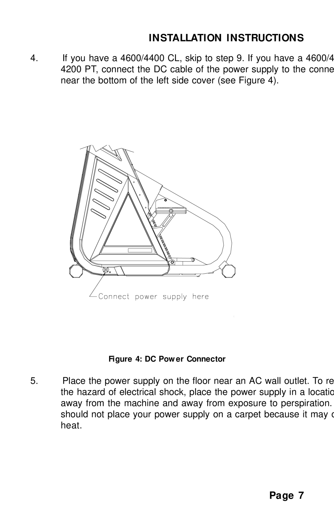 Stairmaster 4200 PT, 4600 PT/CL, 4400 PT/CL manual DC Power Connector 