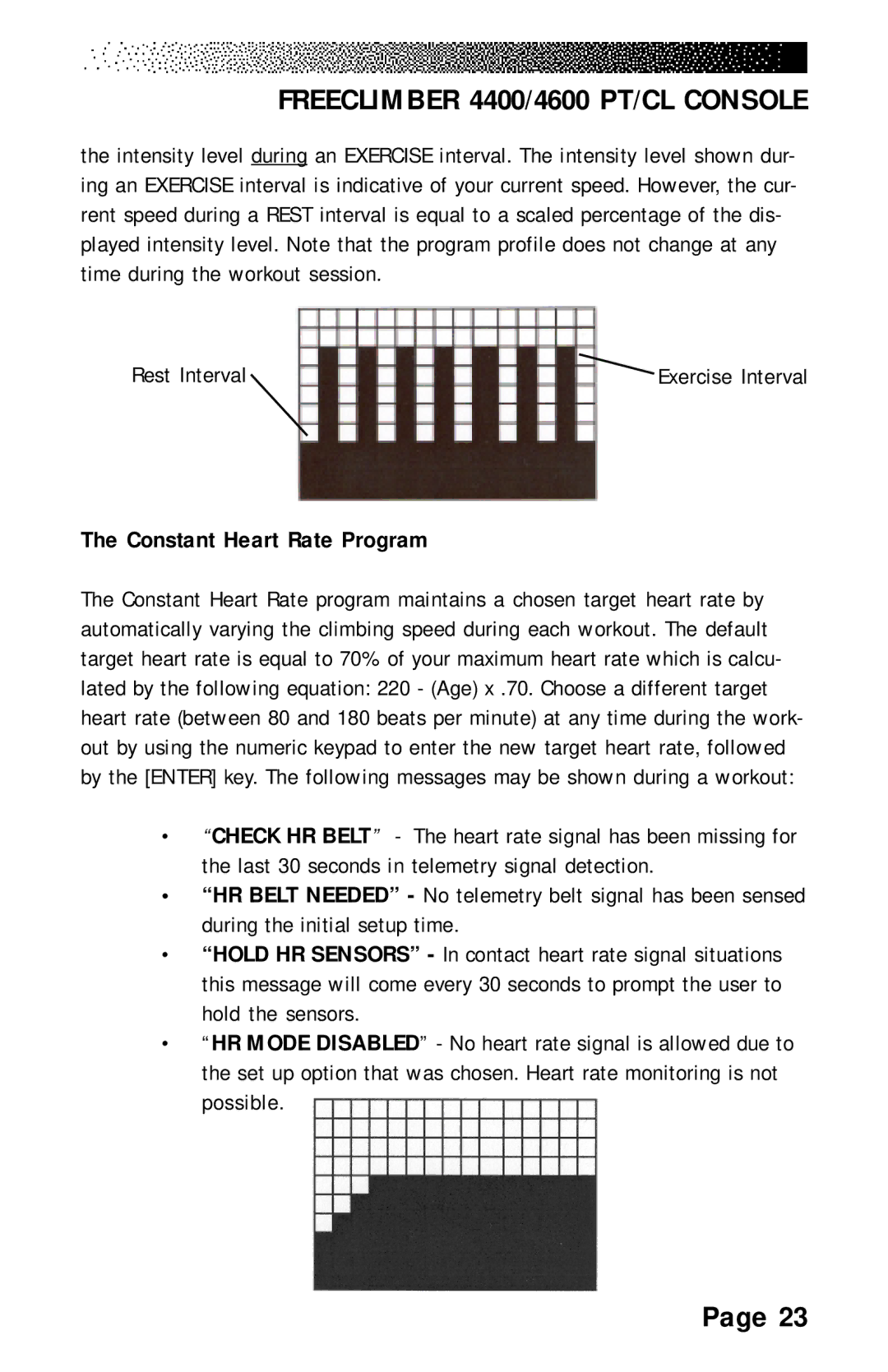 Stairmaster 4400 PT/CL, 4600 PT/CL, 4200 PT manual Rest Interval, Constant Heart Rate Program 