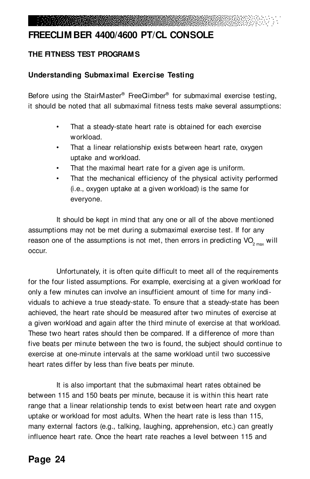 Stairmaster 4600 PT/CL, 4200 PT, 4400 PT/CL manual Fitness Test Programs, Understanding Submaximal Exercise Testing 