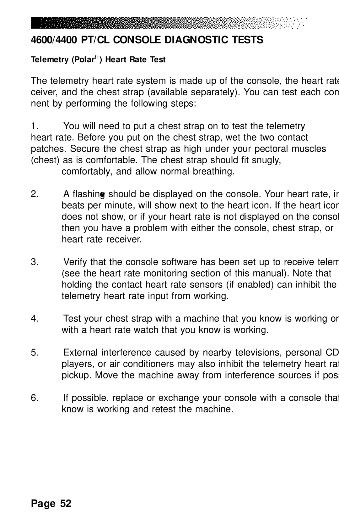 Stairmaster 4200 PT, 4600 PT/CL, 4400 PT/CL manual Telemetry Polar Heart Rate Test 