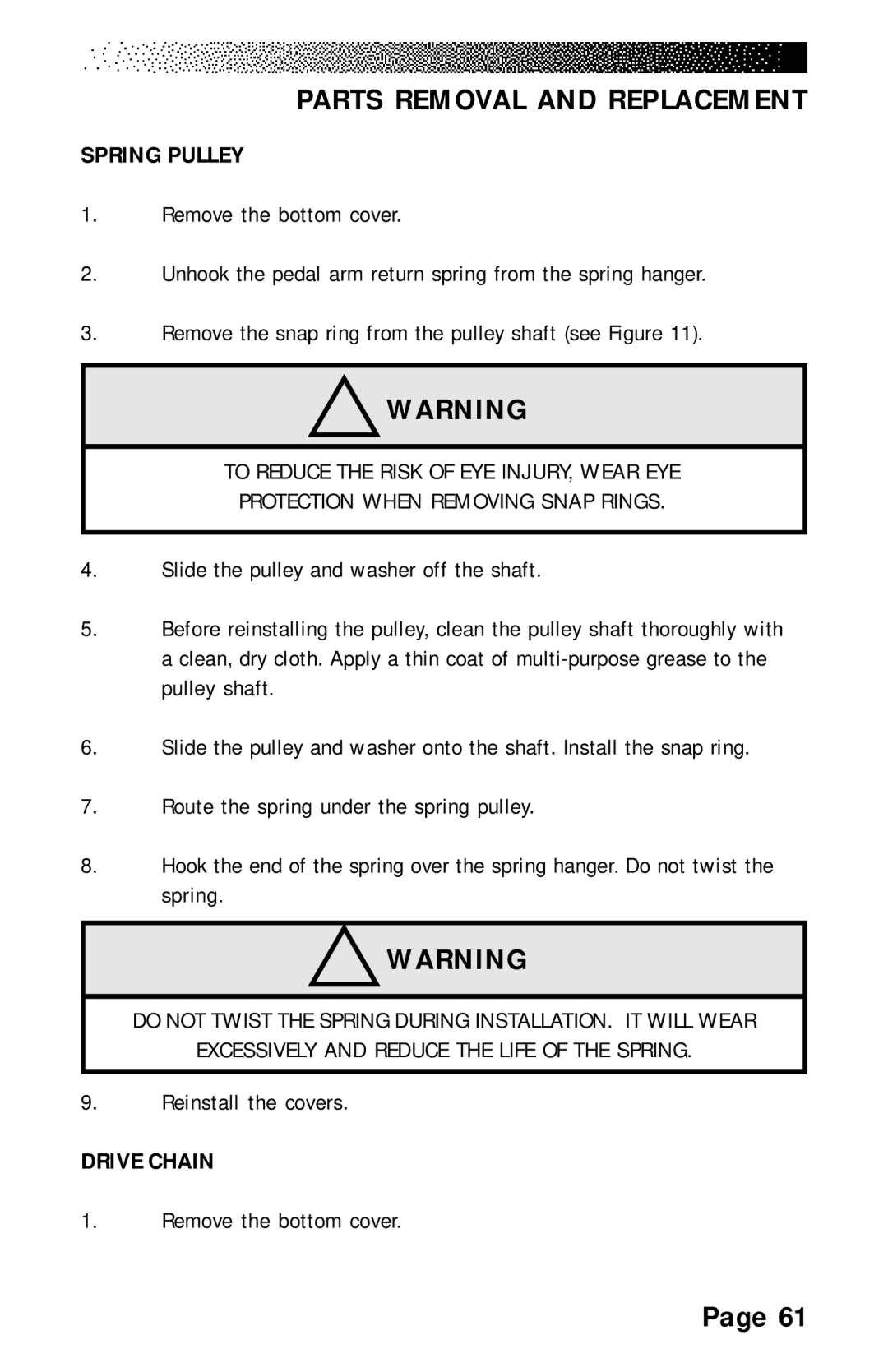 Stairmaster 4200 PT, 4600 PT/CL, 4400 PT/CL manual Spring Pulley, Drive Chain 