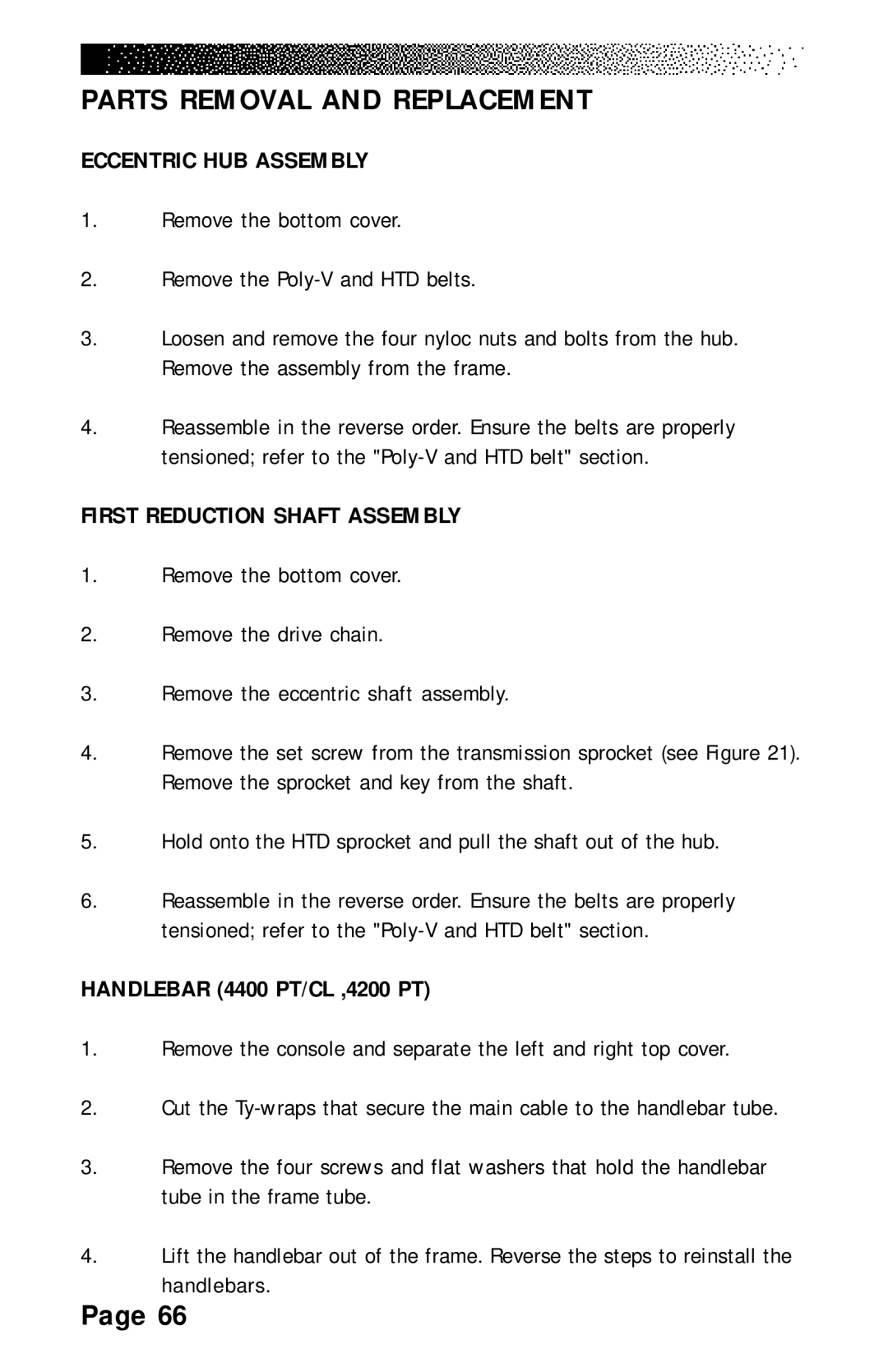 Stairmaster 4600 PT/CL manual Eccentric HUB Assembly, First Reduction Shaft Assembly, Handlebar 4400 PT/CL ,4200 PT 