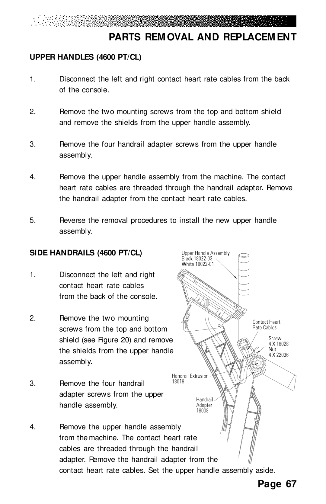 Stairmaster 4200 PT, 4400 PT/CL manual Upper Handles 4600 PT/CL, Side Handrails 4600 PT/CL 