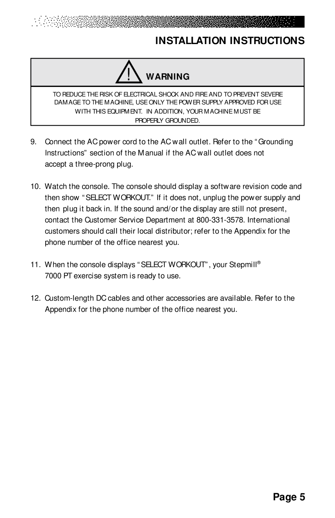 Stairmaster 7000 manual Installation Instructions 