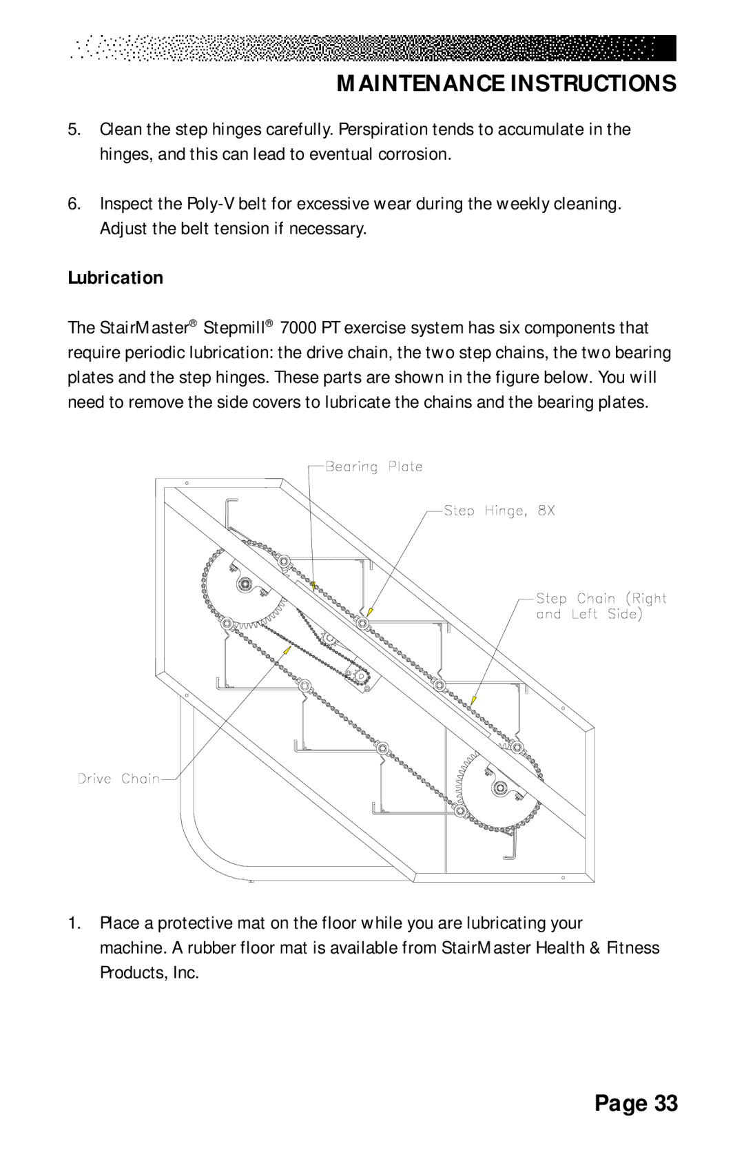 Stairmaster 7000 manual Lubrication 