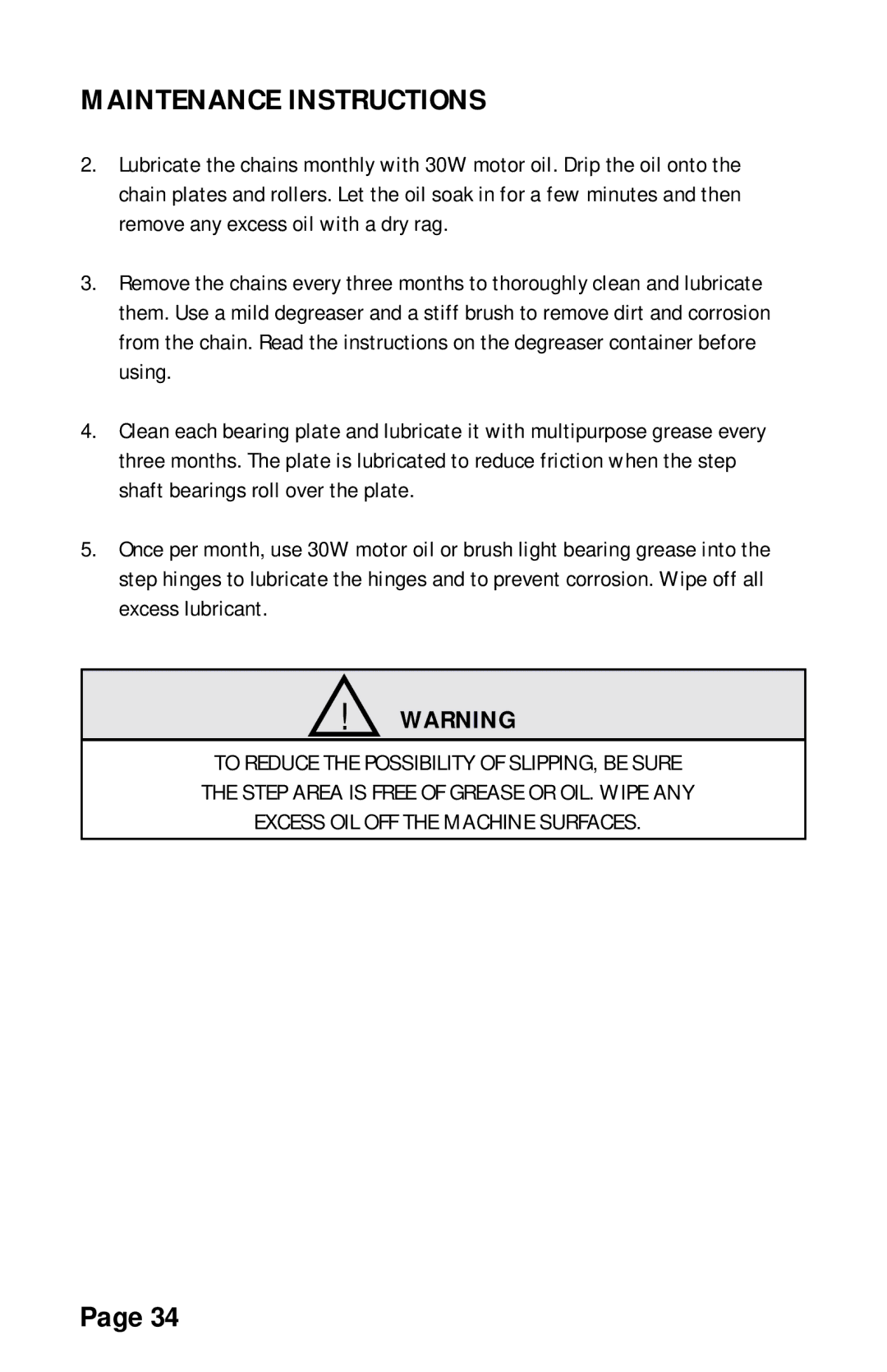 Stairmaster 7000 manual Maintenance Instructions 