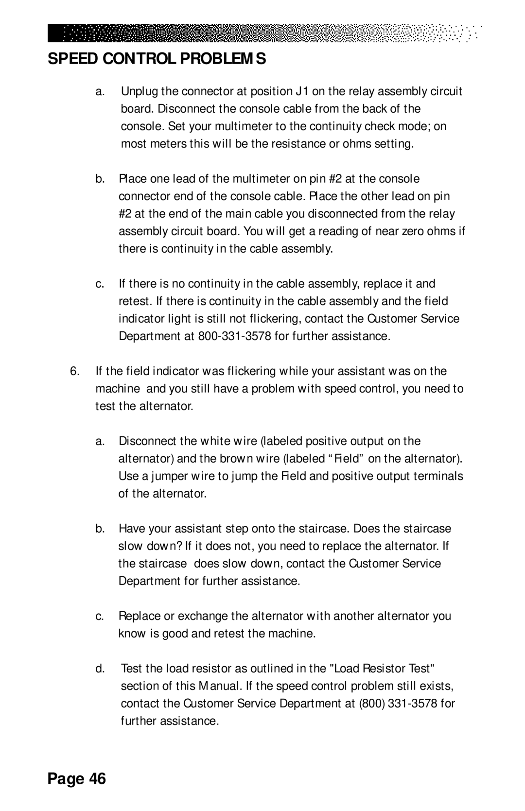 Stairmaster 7000 manual Speed Control Problems 