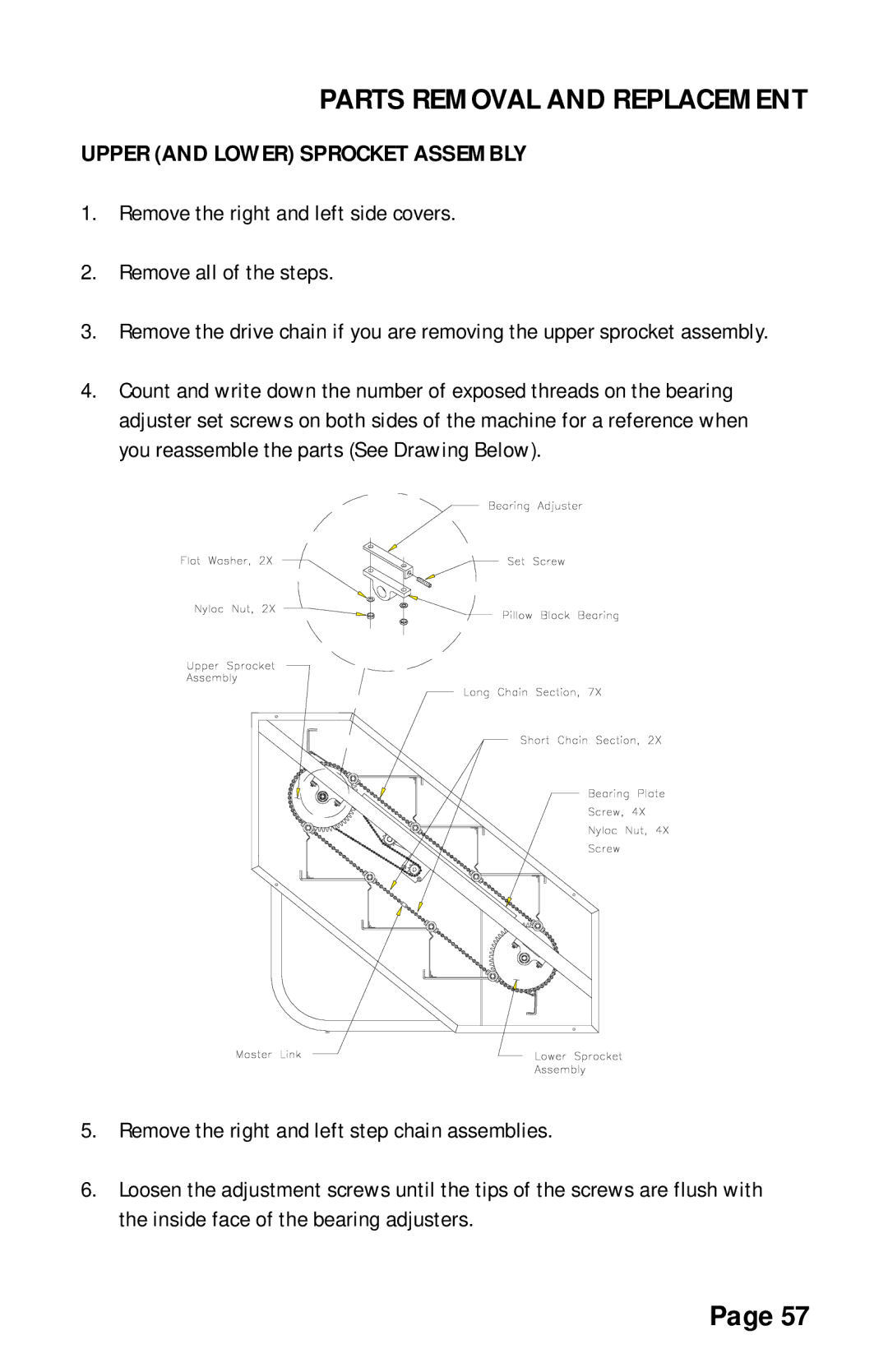 Stairmaster 7000 manual Upper and Lower Sprocket Assembly 