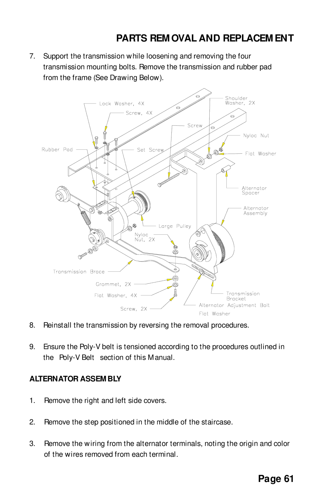 Stairmaster 7000 manual Alternator Assembly 