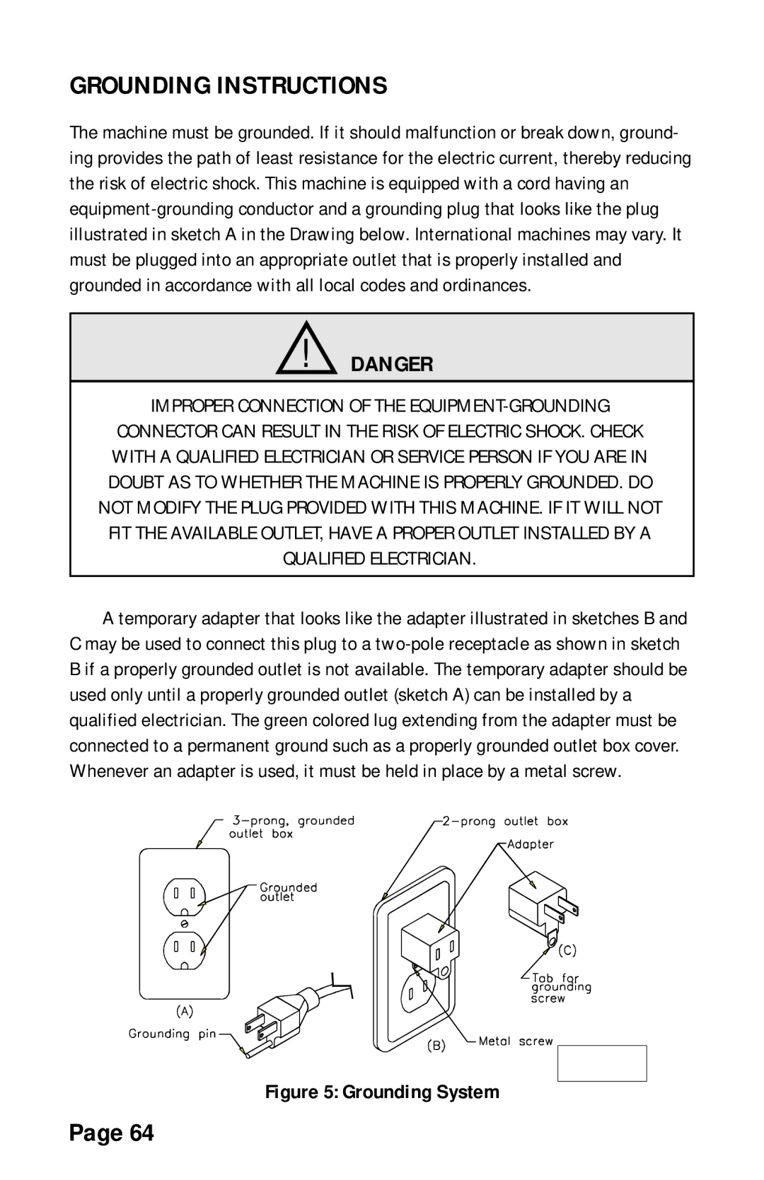 Stairmaster 7000 manual Grounding Instructions, Grounding System 