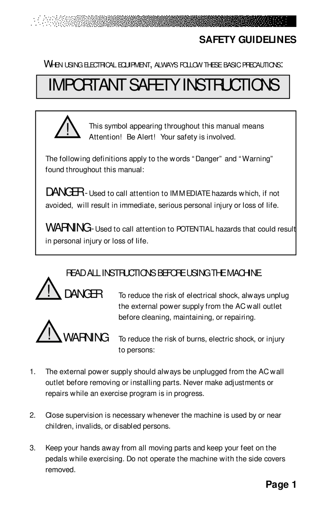 Stairmaster 7000 manual Important Safety Instructions, Safety Guidelines 