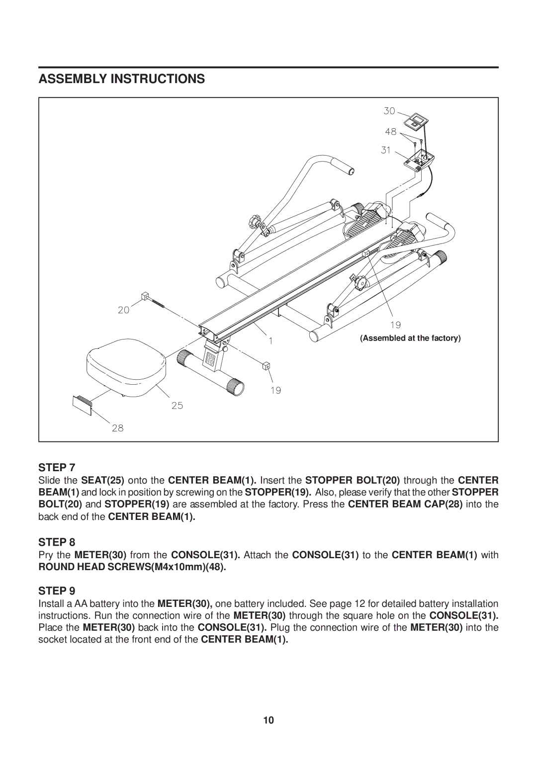 Stamina Products 1215 owner manual Assembled at the factory 