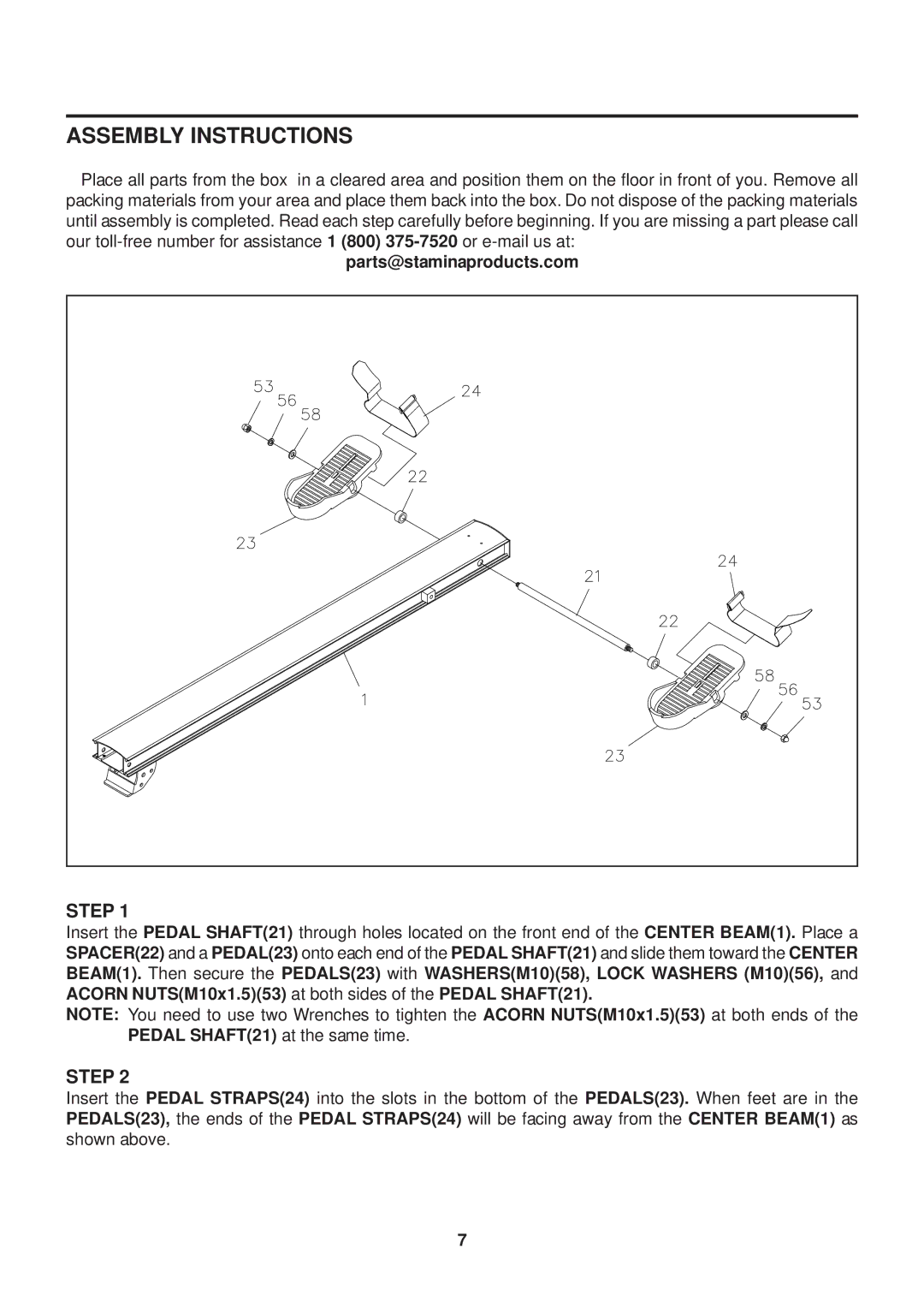 Stamina Products 1215 owner manual Assembly Instructions, Step 