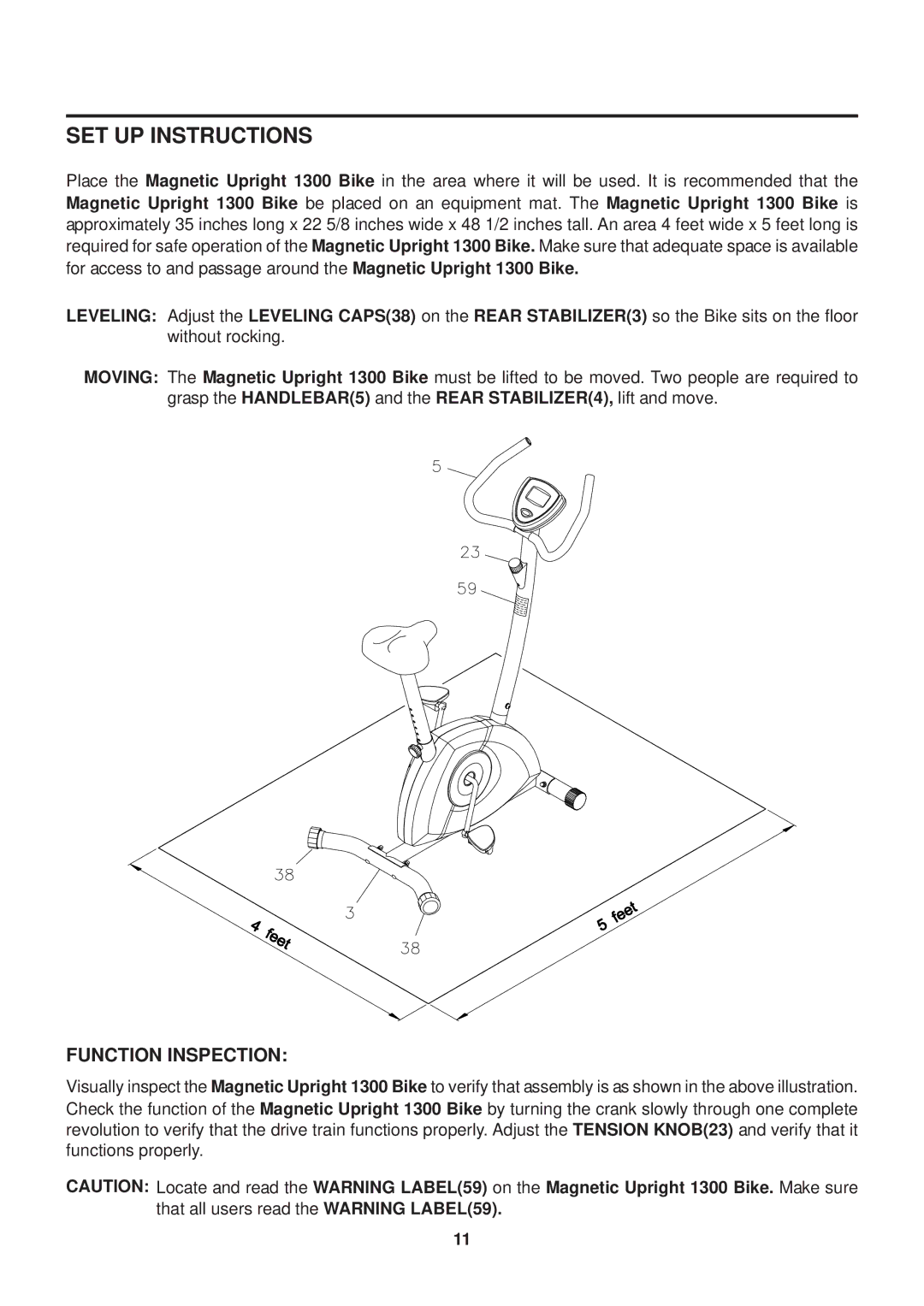 Stamina Products 1300 owner manual SET UP Instructions, Function Inspection 