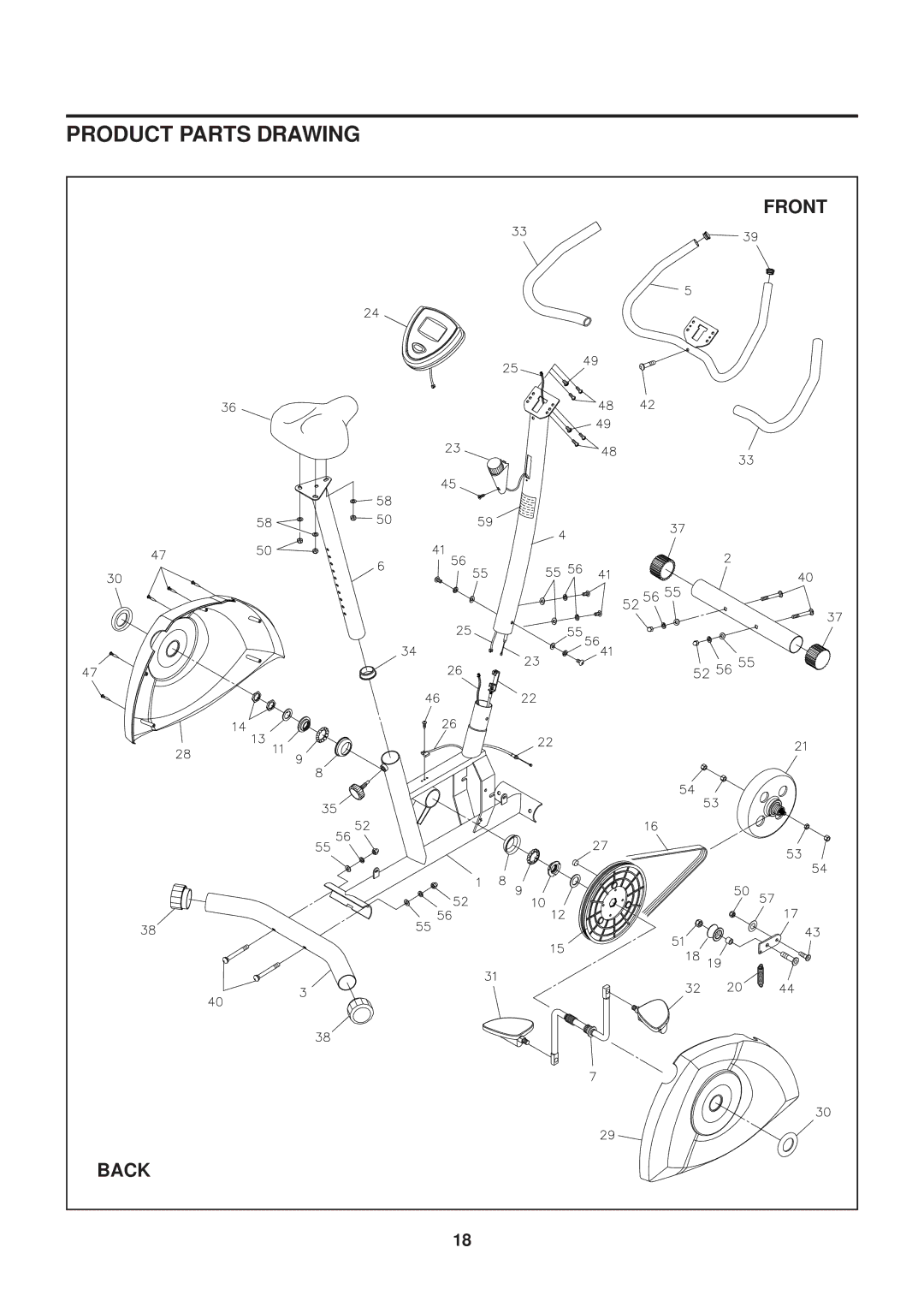 Stamina Products 1300 owner manual Product Parts Drawing, Front 