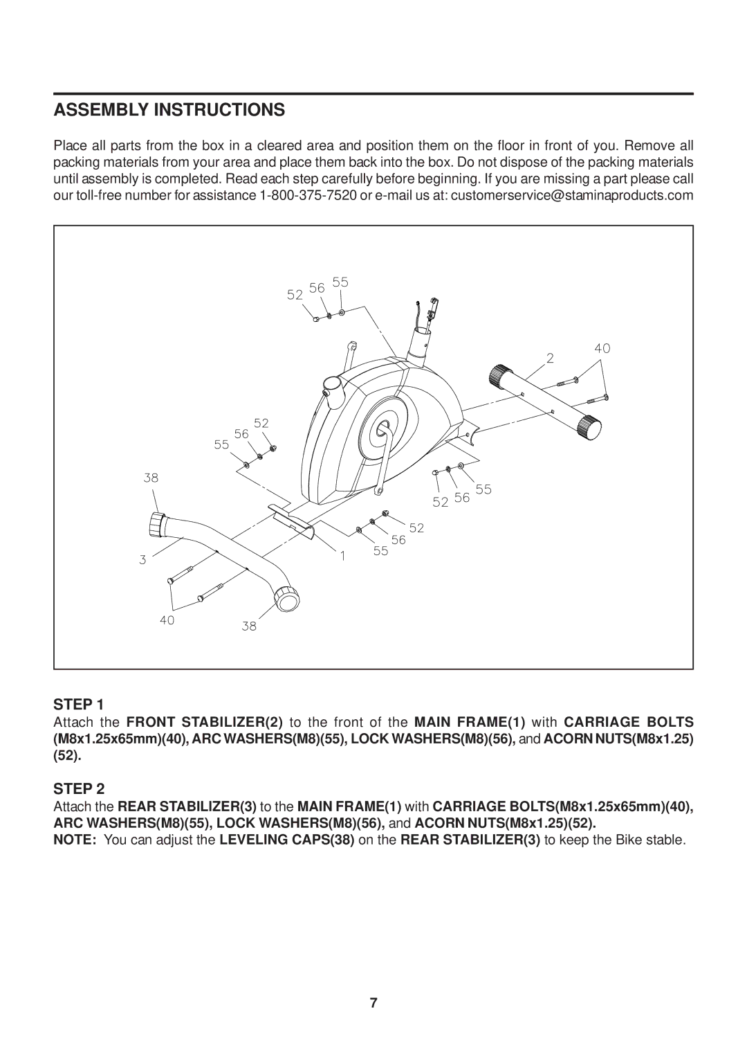 Stamina Products 1300 owner manual Assembly Instructions, Step 