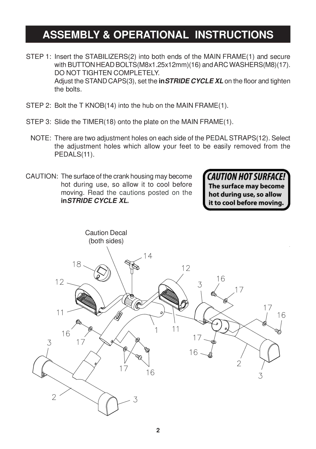 Stamina Products 15 - 0120A warranty Assembly & Operational Instructions, Do not Tighten Completely 