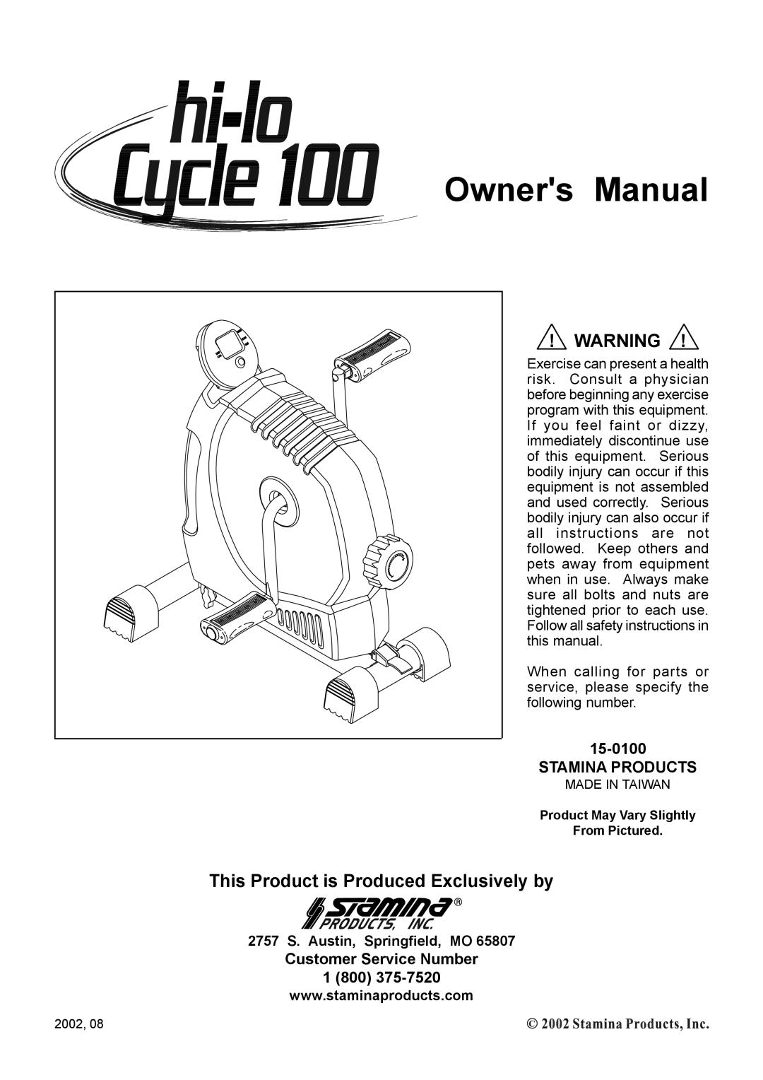 Stamina Products 15-0100 owner manual This Product is Produced Exclusively by 