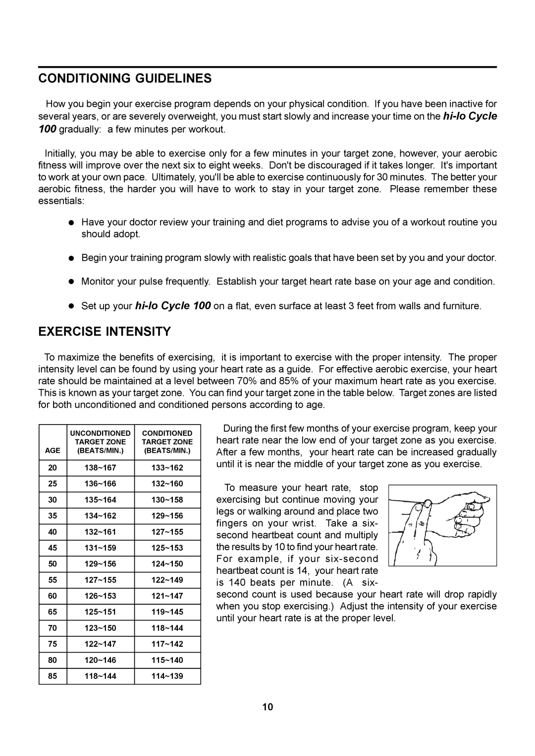 Stamina Products 15-0100 owner manual Conditioning Guidelines, Exercise Intensity 