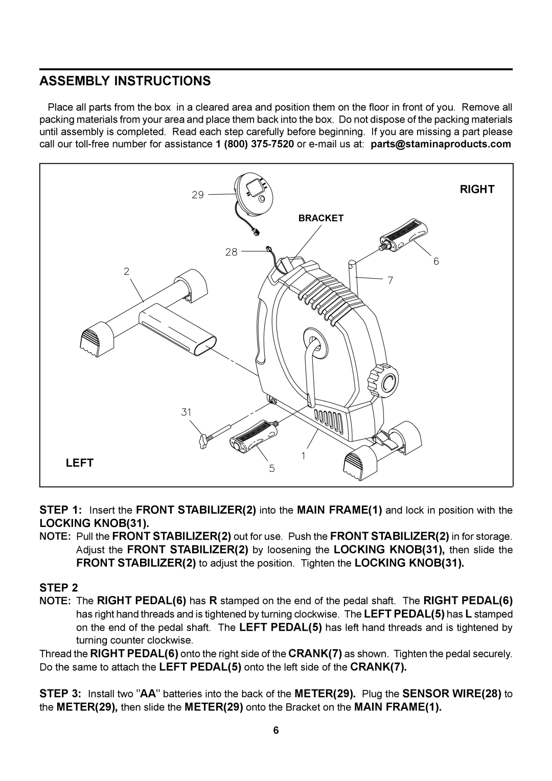 Stamina Products 15-0100 owner manual Assembly Instructions, Locking KNOB31 Step 