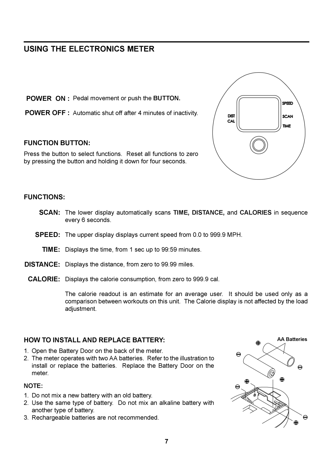 Stamina Products 15-0100 owner manual Using the Electronics Meter, Function Button 