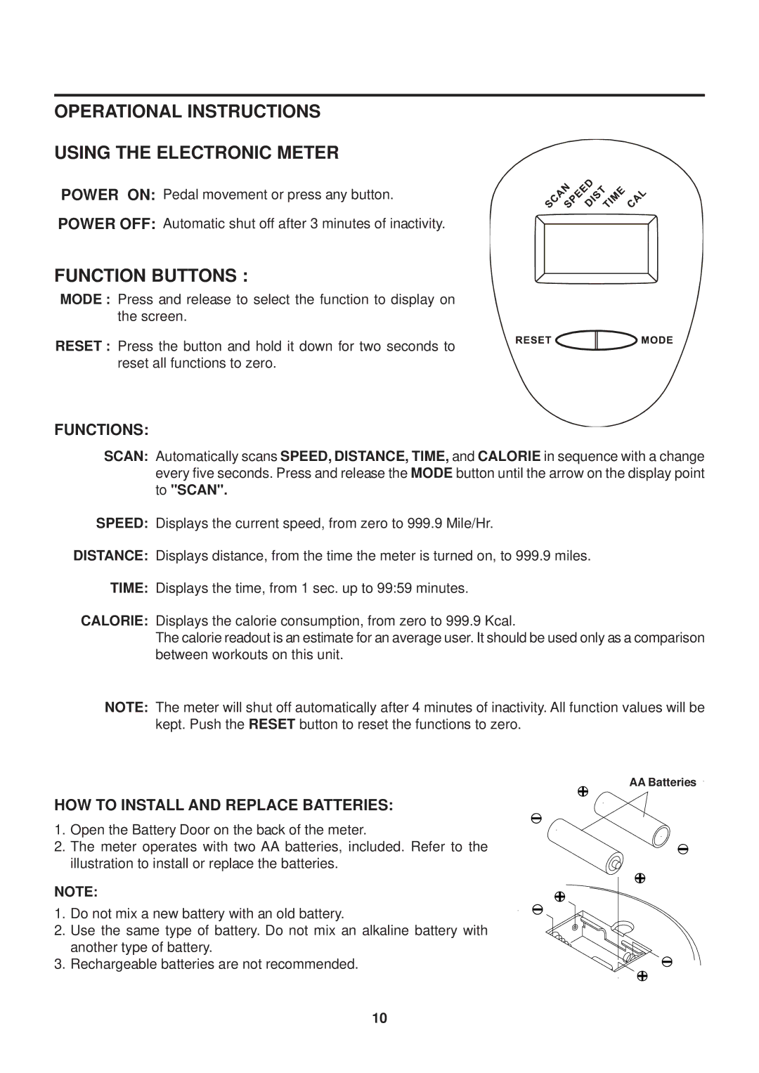 Stamina Products 15-0200 owner manual Operational Instructions Using the Electronic Meter, Function Buttons 