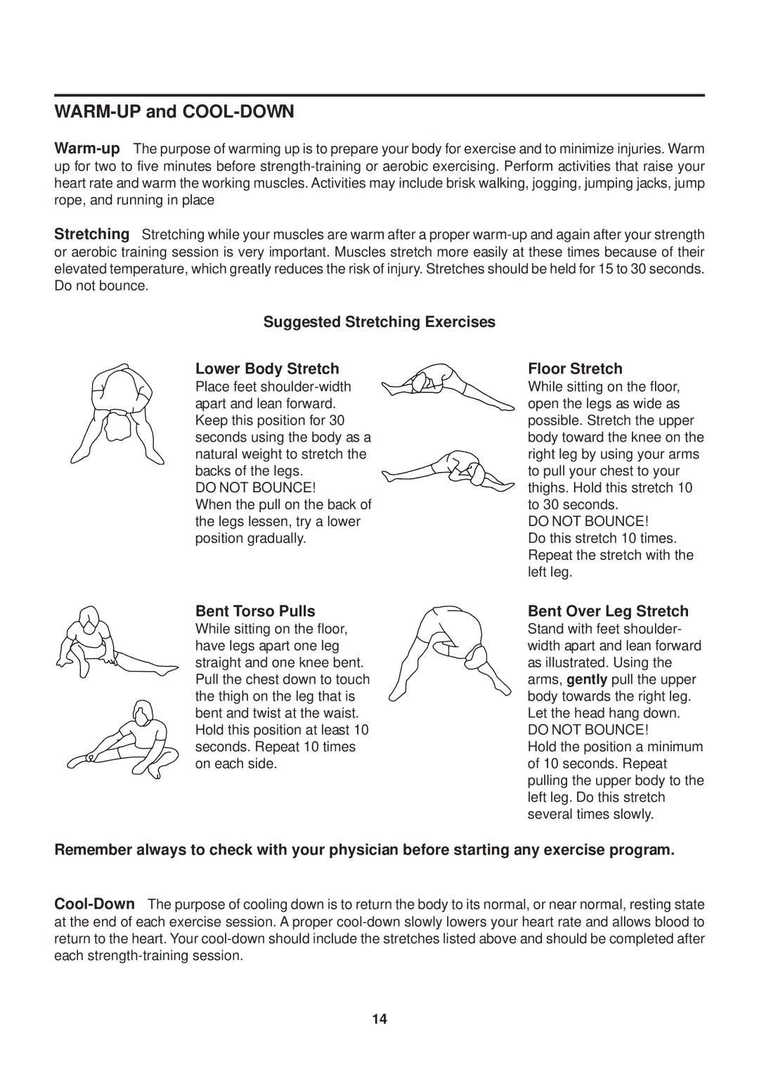 Stamina Products 15-0200 owner manual WARM-UP and COOL-DOWN 