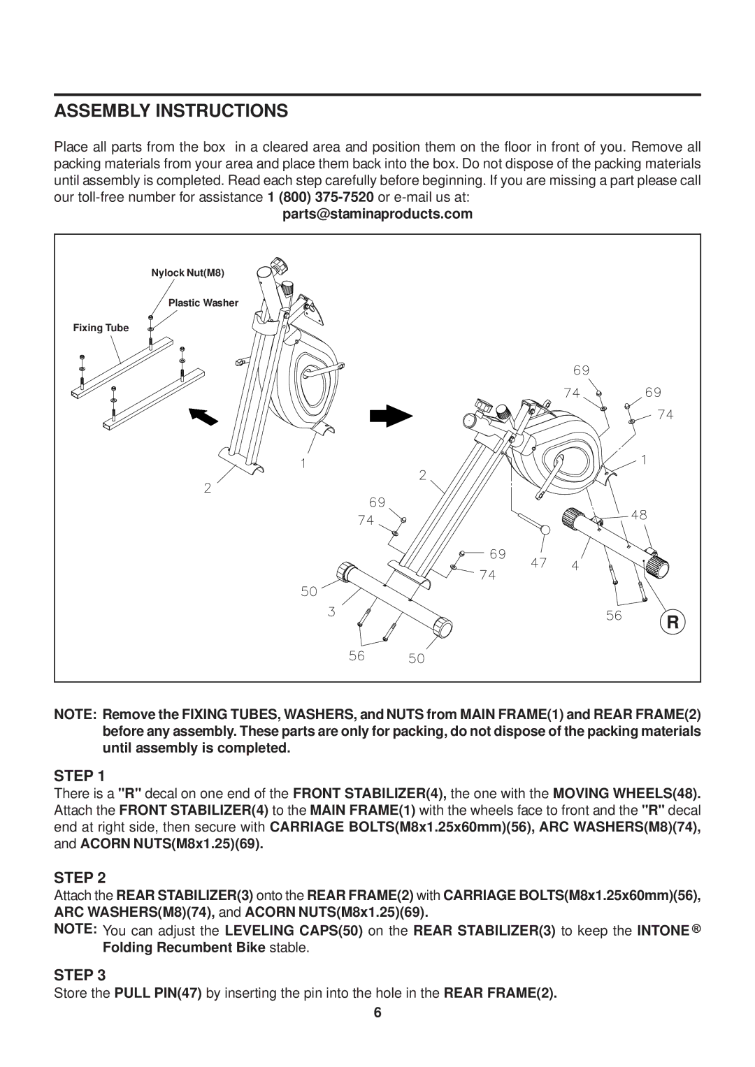 Stamina Products 15-0200 owner manual Assembly Instructions, Step 