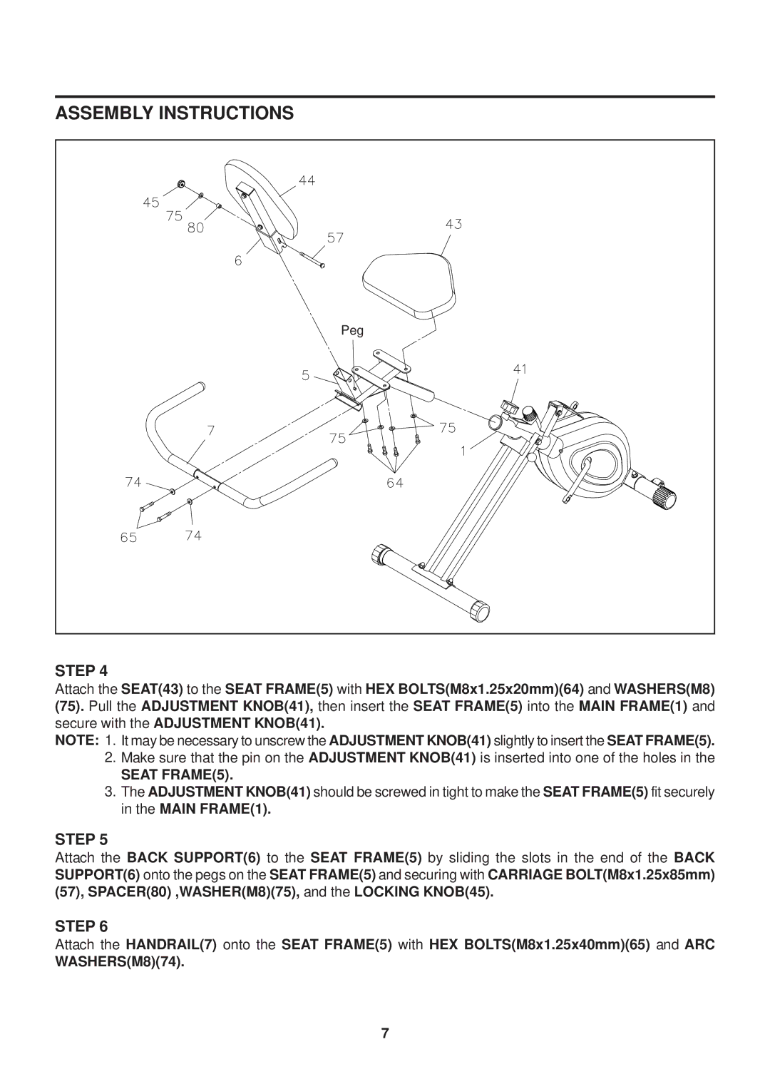 Stamina Products 15-0200 owner manual Seat FRAME5 