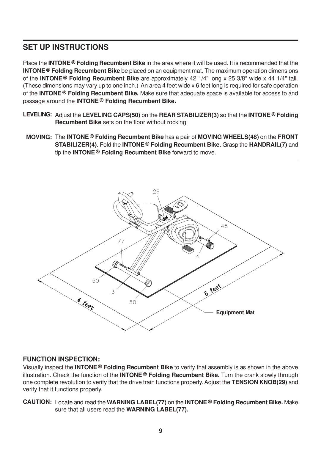 Stamina Products 15-0200 owner manual SET UP Instructions, Leveling Moving 